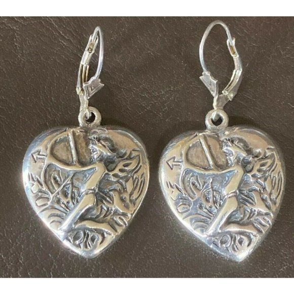 L&H Lewis & Heubner Sterling Silver 925 Cupid Shooting Arrow Heart Earrings - Picture 6 of 7